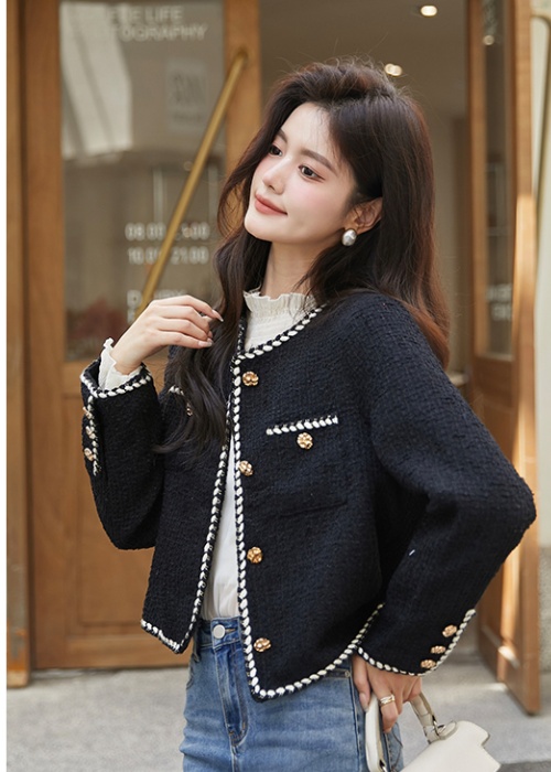 France style autumn tops black ladies coat for women