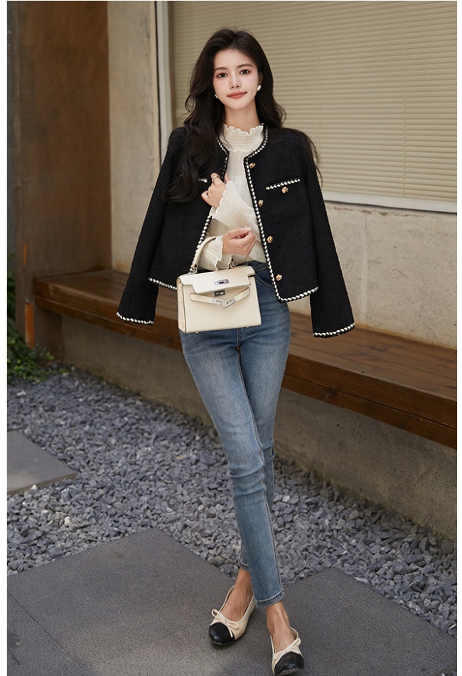 France style autumn tops black ladies coat for women