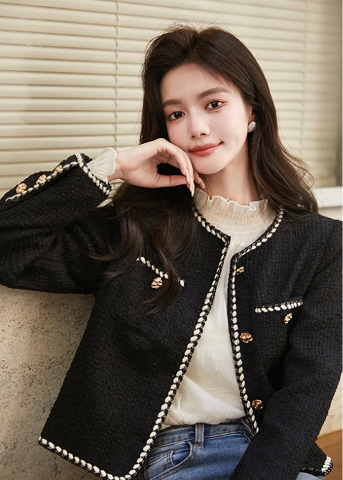 France style autumn tops black ladies coat for women