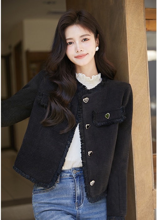 Autumn heart buckle cardigan fashion woolen coat for women