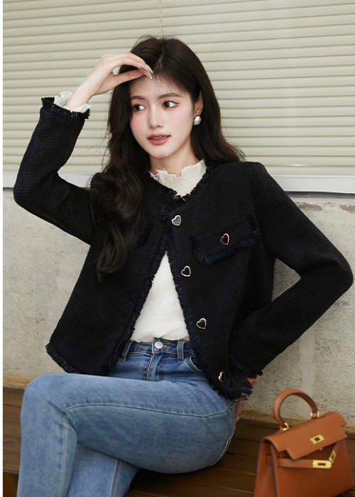 Autumn heart buckle cardigan fashion woolen coat for women