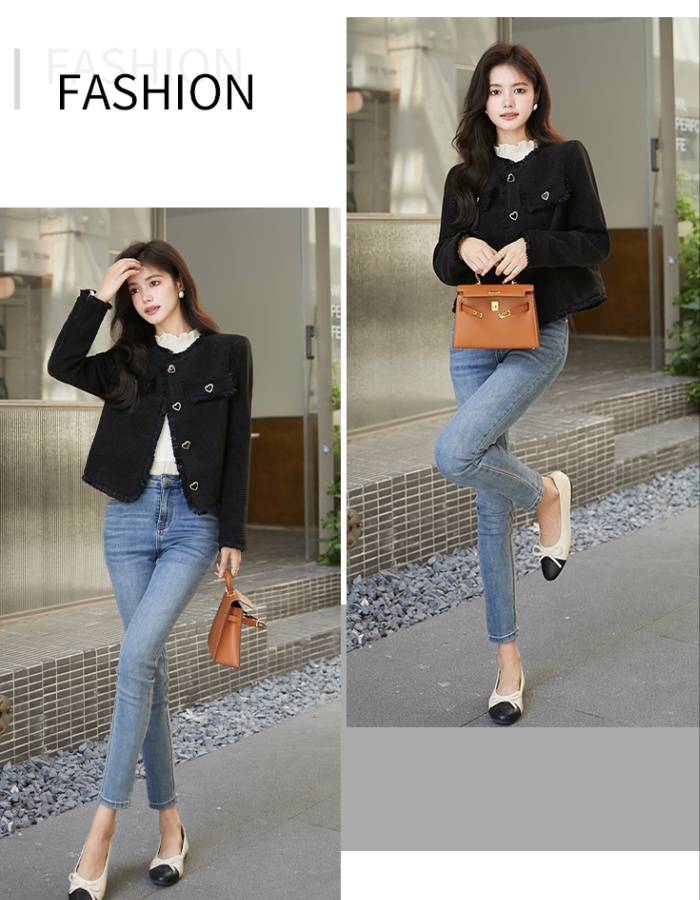 Autumn heart buckle cardigan fashion woolen coat for women