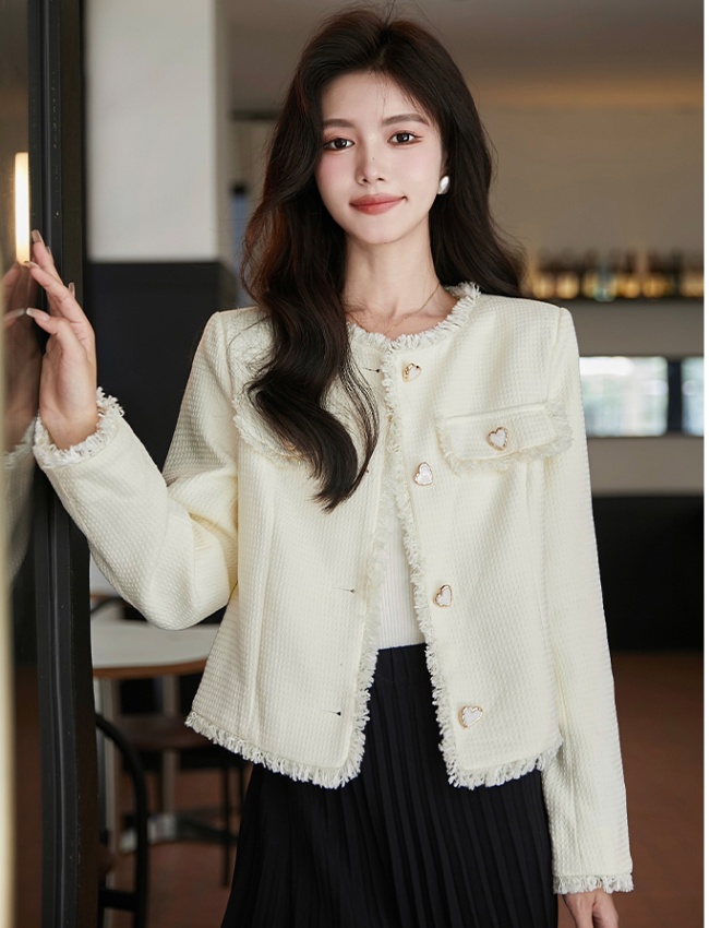 Autumn heart buckle cardigan fashion woolen coat for women