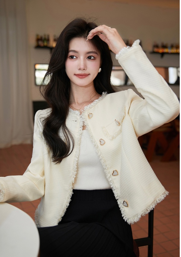 Autumn heart buckle cardigan fashion woolen coat for women