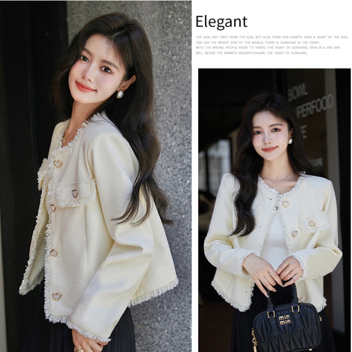 Autumn heart buckle cardigan fashion woolen coat for women