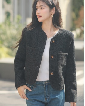 Autumn and winter short woolen coat round neck tops for women