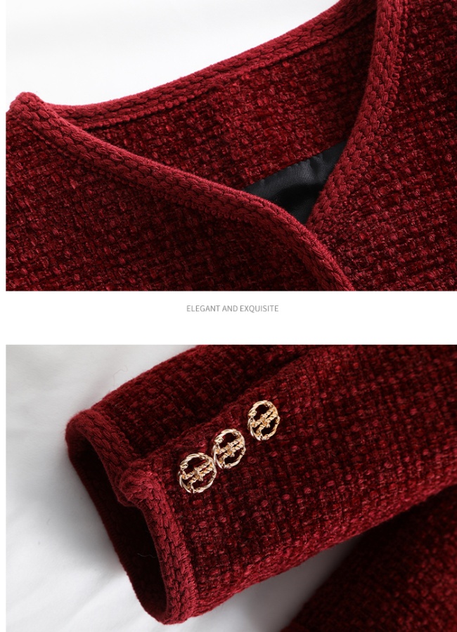Autumn and winter short woolen coat round neck tops for women