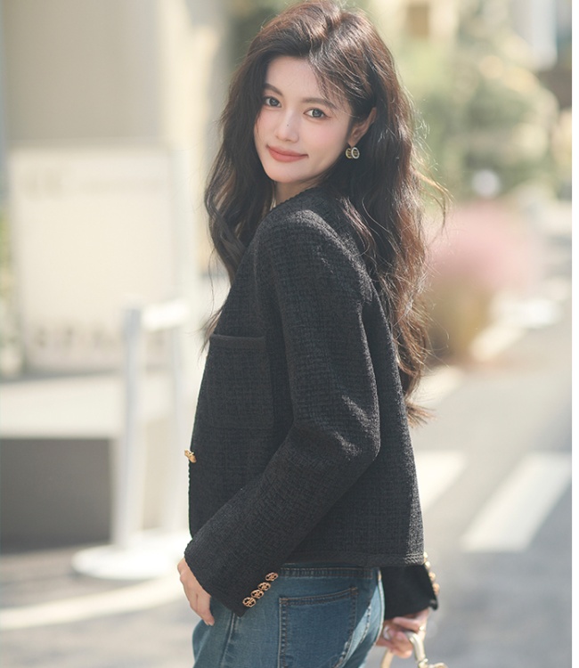 Autumn and winter short woolen coat round neck tops for women