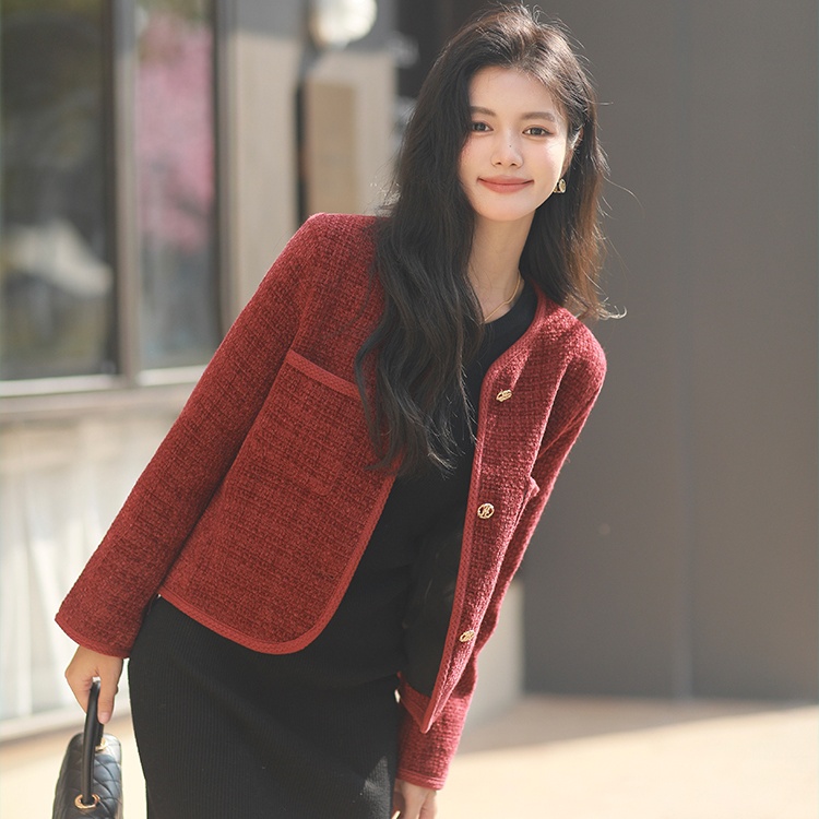 Autumn and winter short woolen coat round neck tops for women