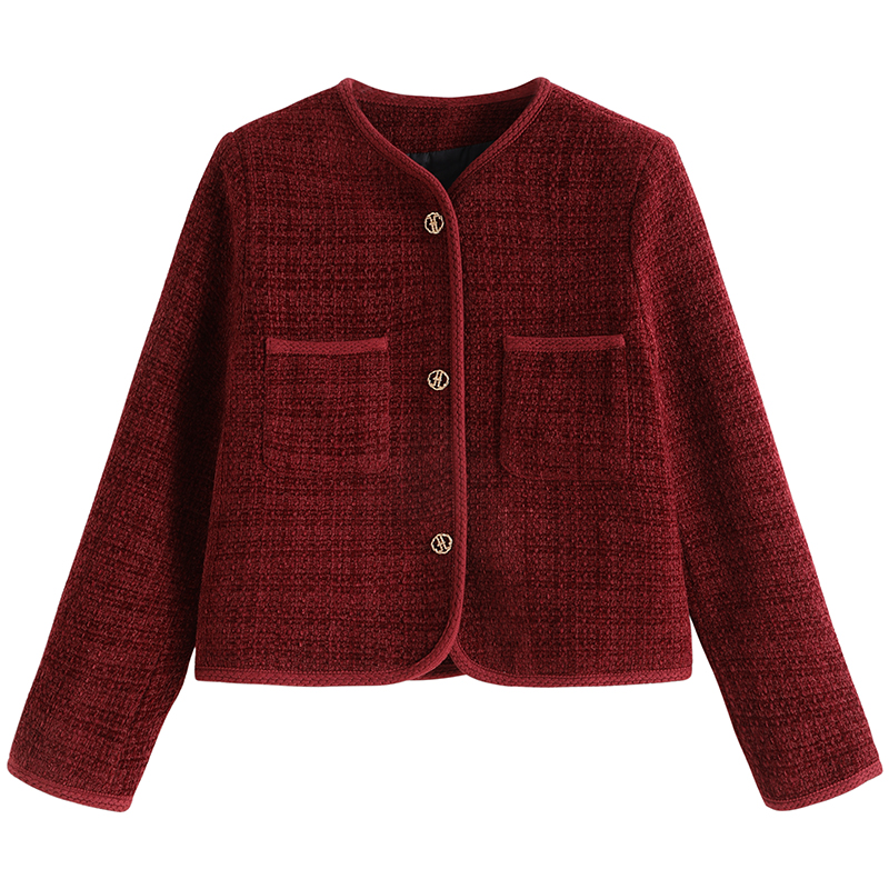 Autumn and winter short woolen coat round neck tops for women