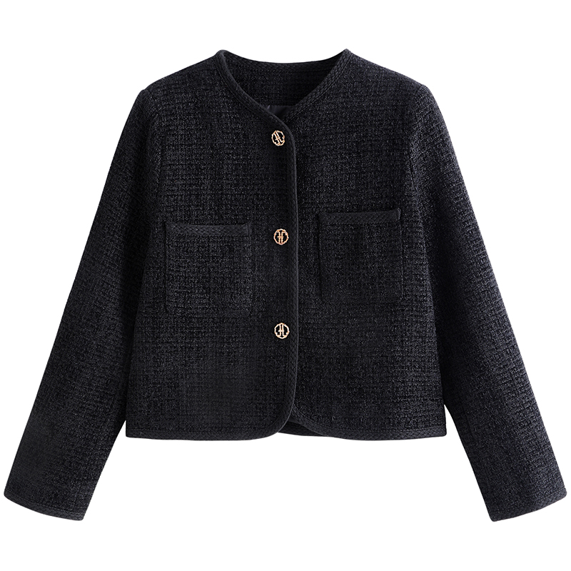 Autumn and winter short woolen coat round neck tops for women