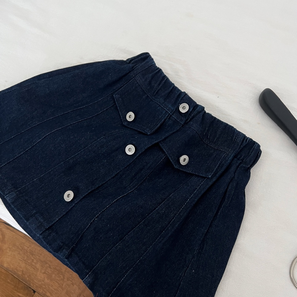 Navy style autumn coat buckle cotton short skirt a set