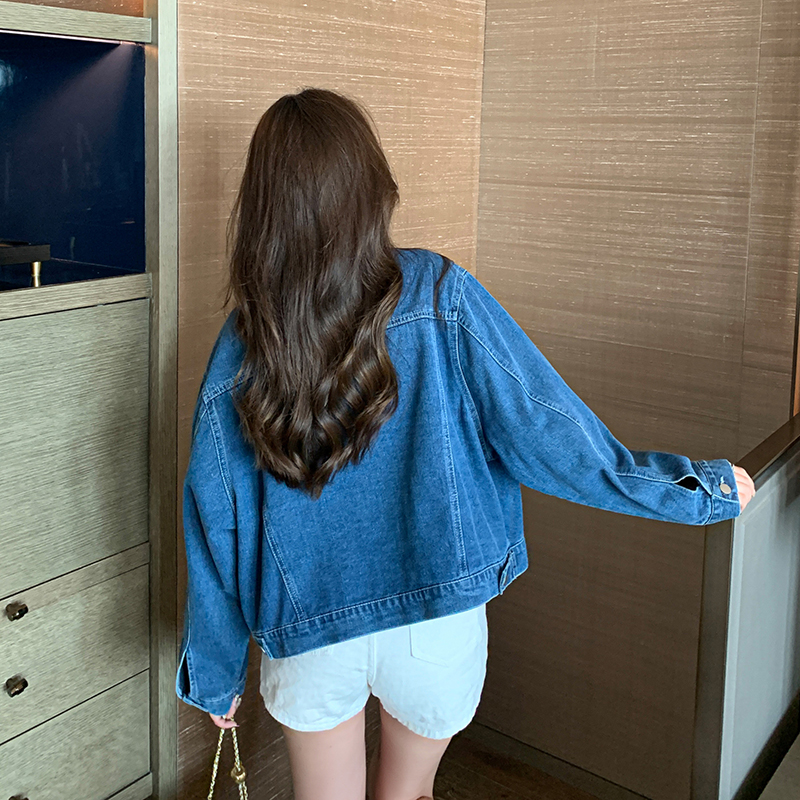 Retro denim spring and autumn jacket beading Korean style tops