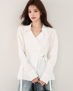 V-neck slim all-match Casual fashion frenum commuting autumn shirt