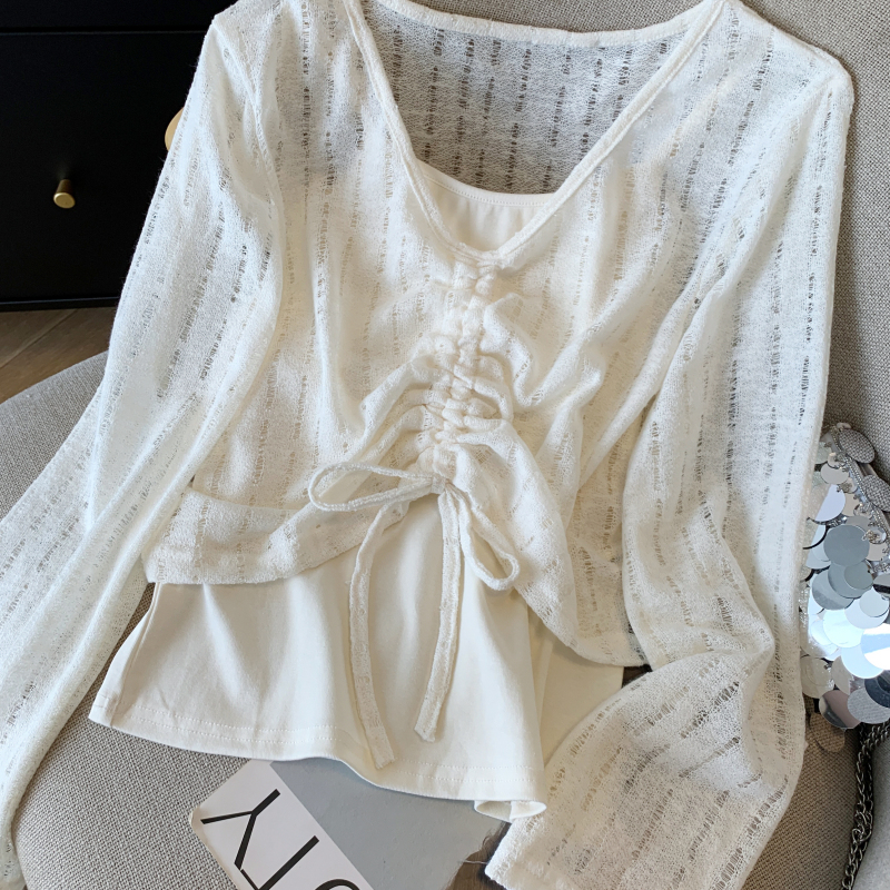 Spicegirl short tops sexy drawstring smock 2pcs set for women