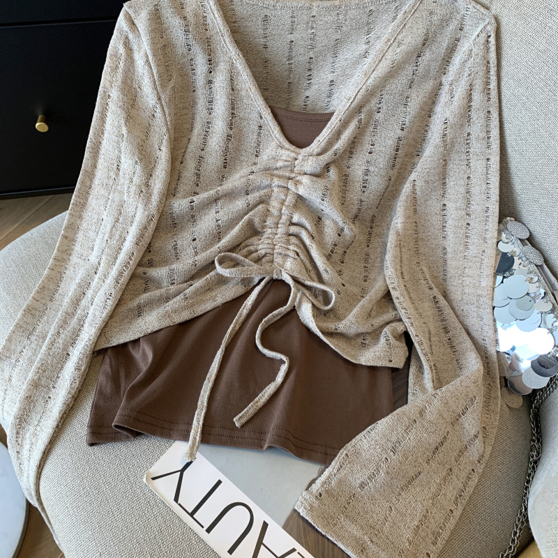 Spicegirl short tops sexy drawstring smock 2pcs set for women