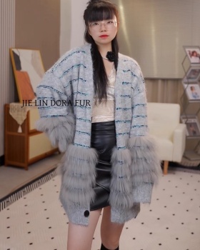 Korean style mixed color coat fashion fox fur sweater