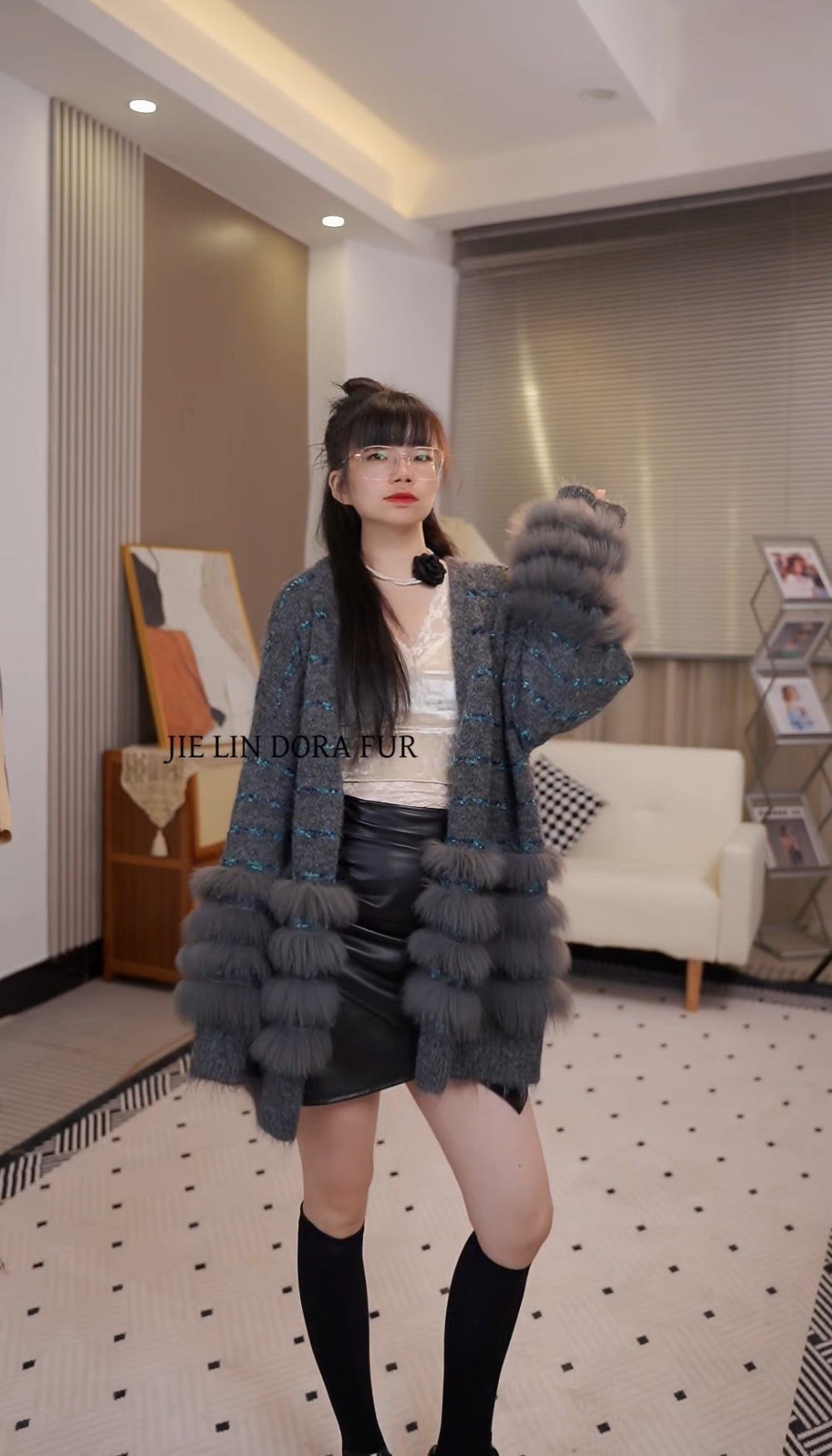 Korean style mixed color coat fashion fox fur sweater