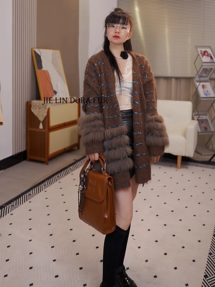 Korean style mixed color coat fashion fox fur sweater