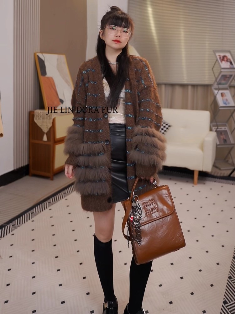 Korean style mixed color coat fashion fox fur sweater