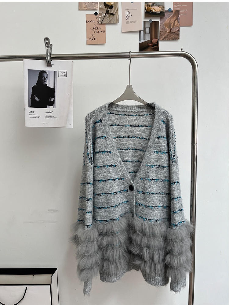 Korean style mixed color coat fashion fox fur sweater