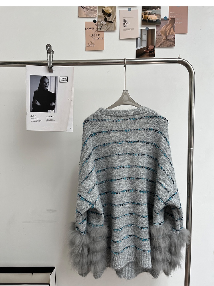 Korean style mixed color coat fashion fox fur sweater