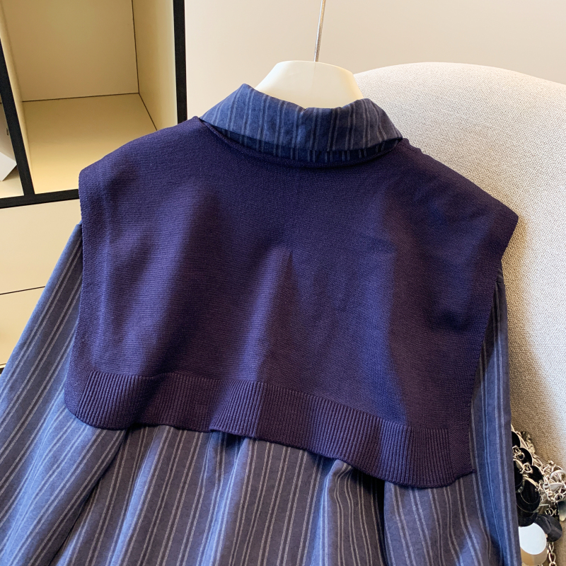 Autumn stripe shirt loose all-match shawl 2pcs set