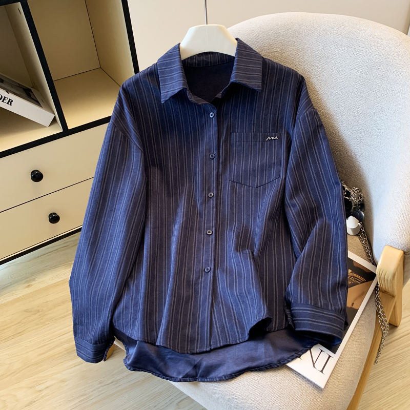 Autumn stripe shirt loose all-match shawl 2pcs set