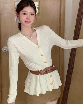 Slim chanelstyle cardigan long sleeve pinched waist tops