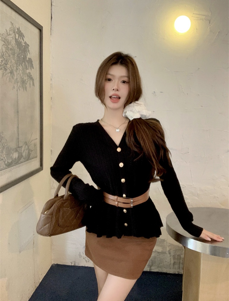 Slim chanelstyle cardigan long sleeve pinched waist tops