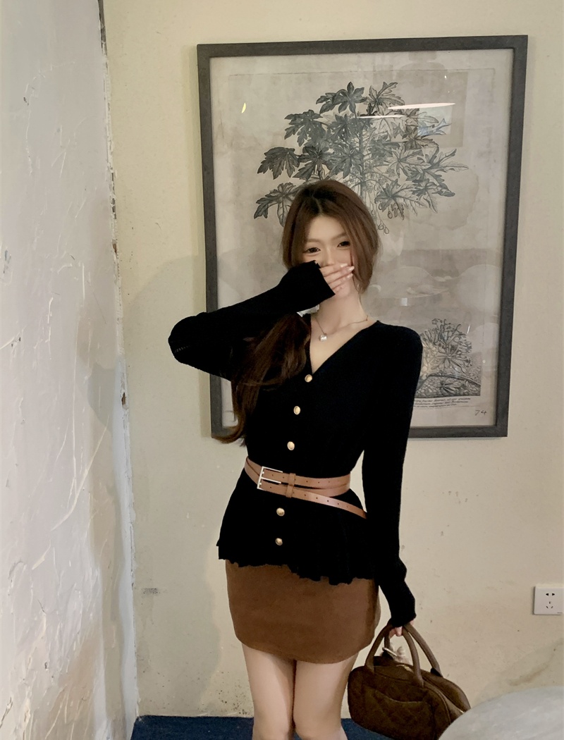 Slim chanelstyle cardigan long sleeve pinched waist tops