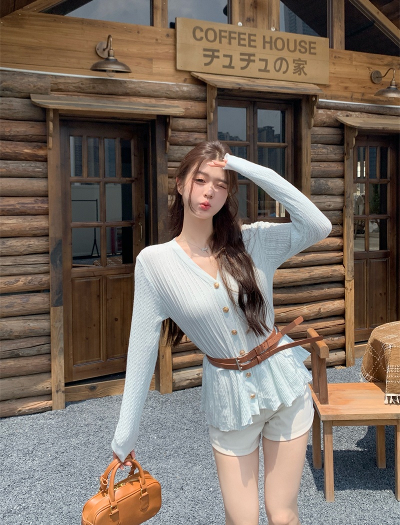 Slim chanelstyle cardigan long sleeve pinched waist tops