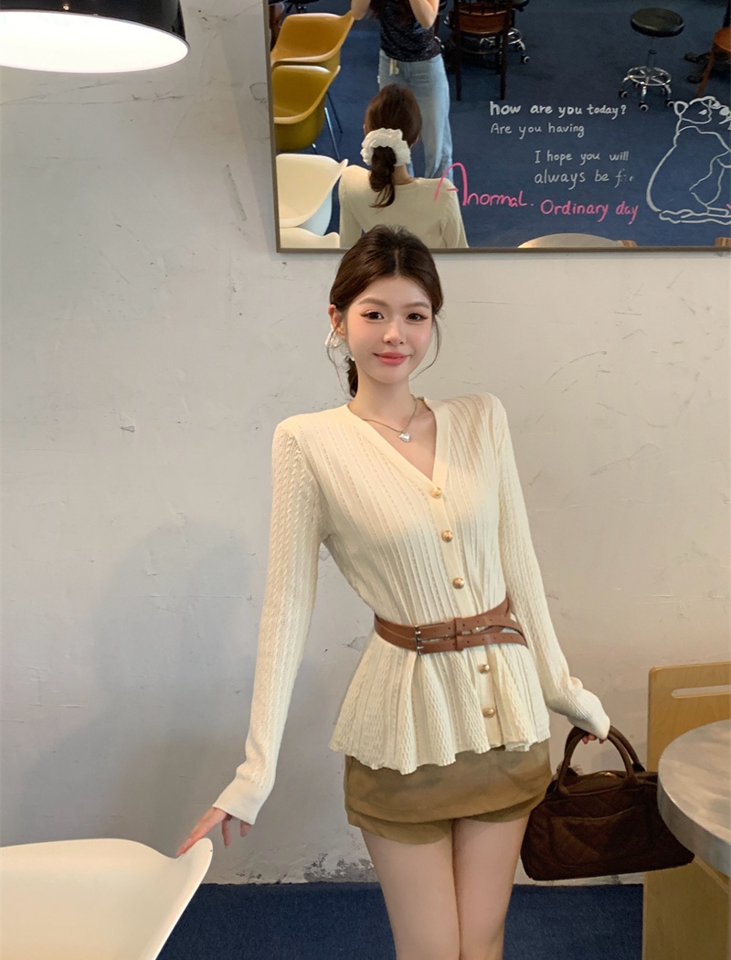 Slim chanelstyle cardigan long sleeve pinched waist tops