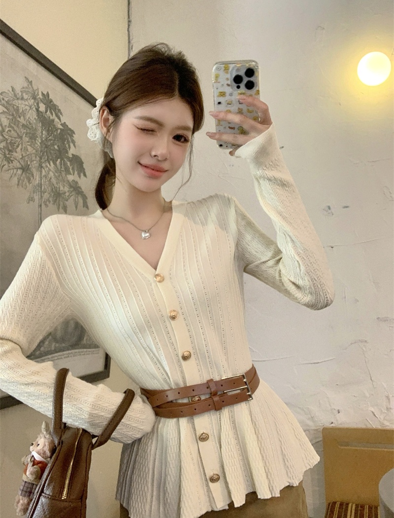 Slim chanelstyle cardigan long sleeve pinched waist tops