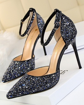 Fine-root sexy sequins pointed sandals for women