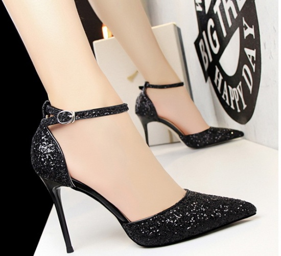 Fine-root sexy sequins pointed sandals for women