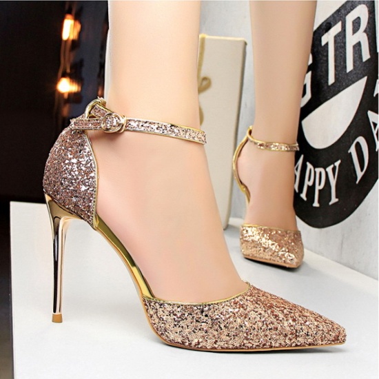 Fine-root sexy sequins pointed sandals for women