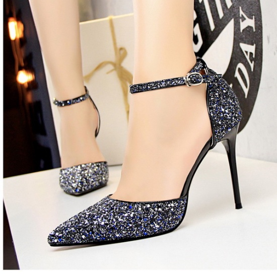 Fine-root sexy sequins pointed sandals for women