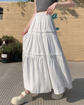 Fold splice skirt white waist long skirt for women