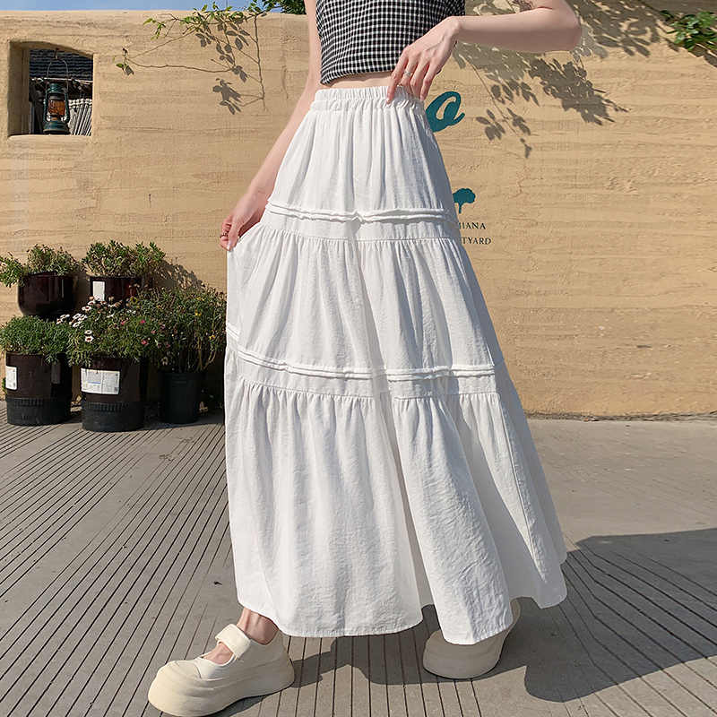 Fold splice skirt white waist long skirt for women