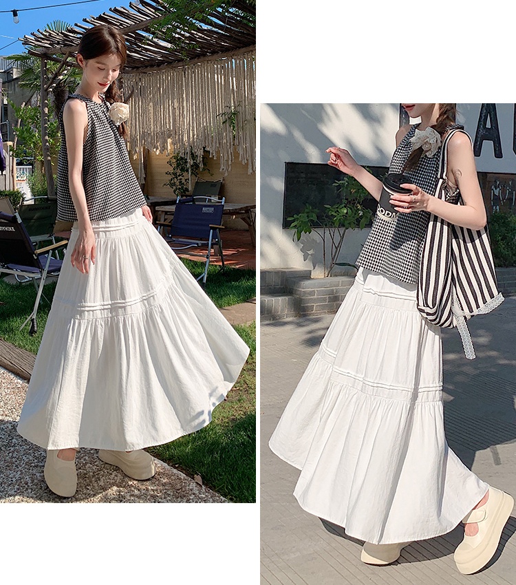 Fold splice skirt white waist long skirt for women
