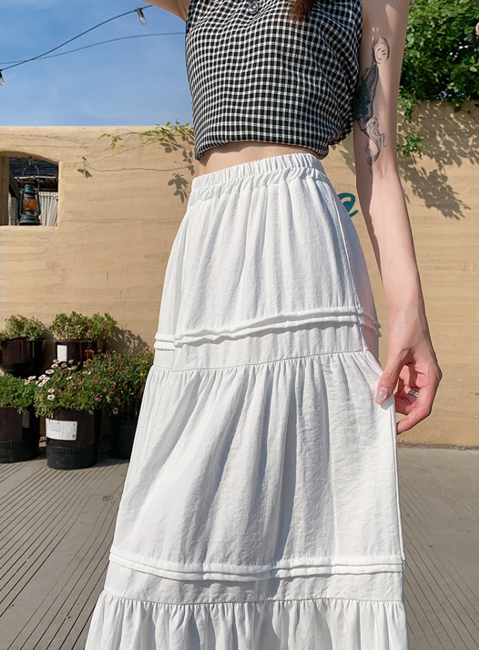 Fold splice skirt white waist long skirt for women
