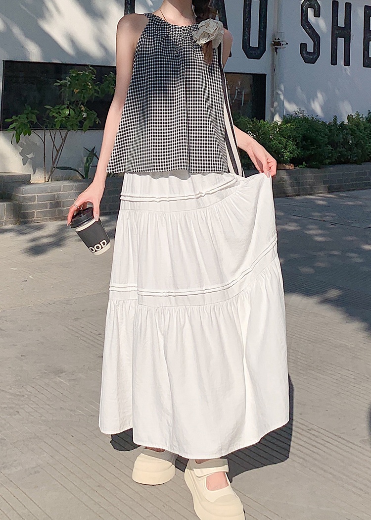 Fold splice skirt white waist long skirt for women