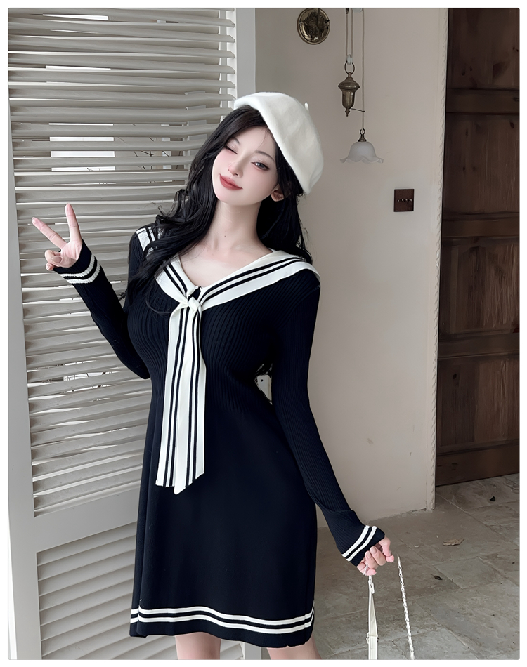 Autumn Hepburn style knitted dress for women