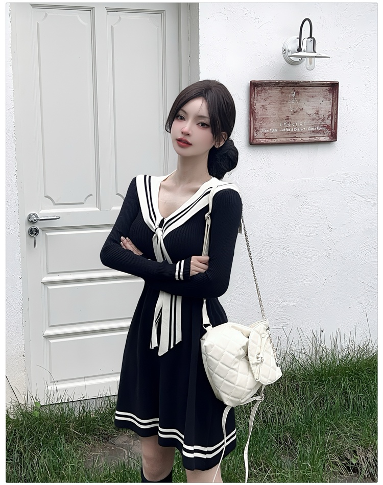 Autumn Hepburn style knitted dress for women