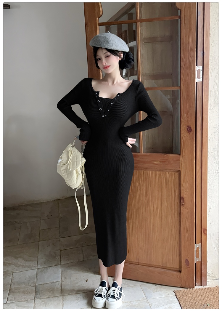 Slim autumn sweater knitted long dress for women