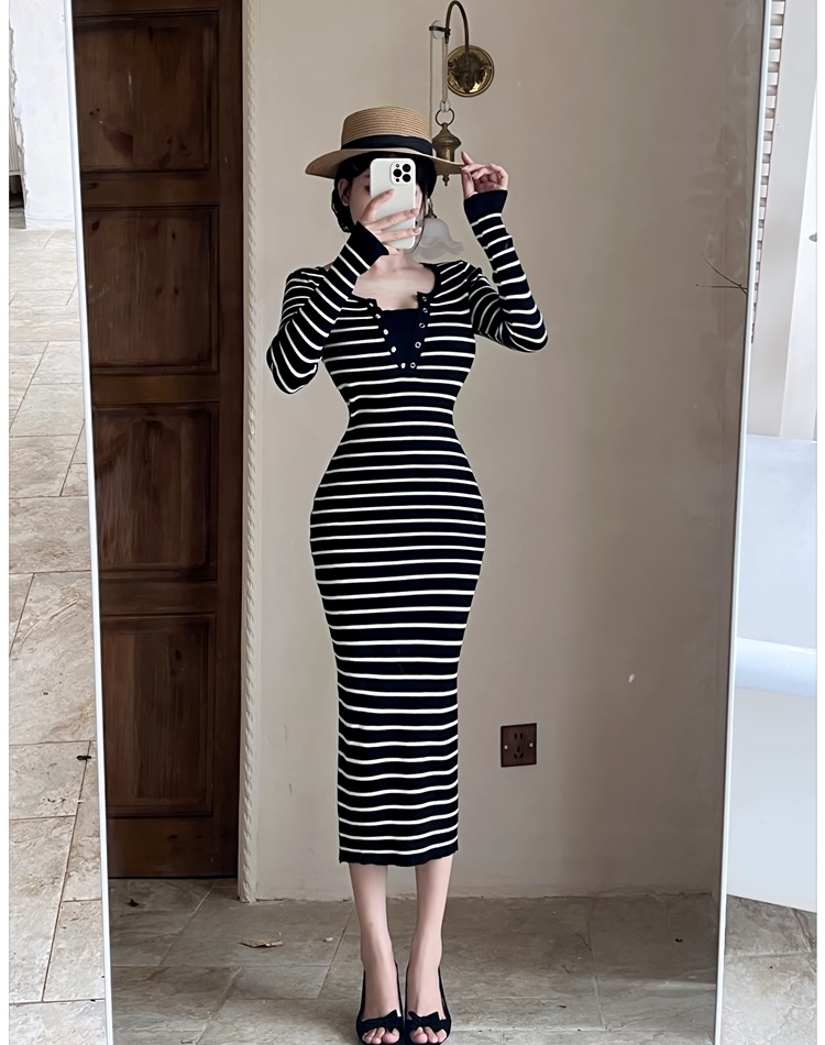 Slim autumn sweater knitted long dress for women