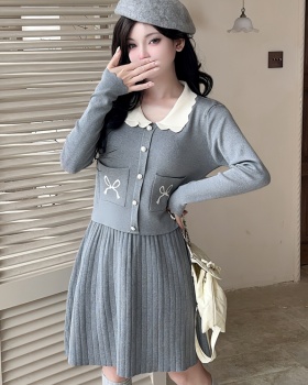 Mixed colors tops splice skirt 2pcs set for women