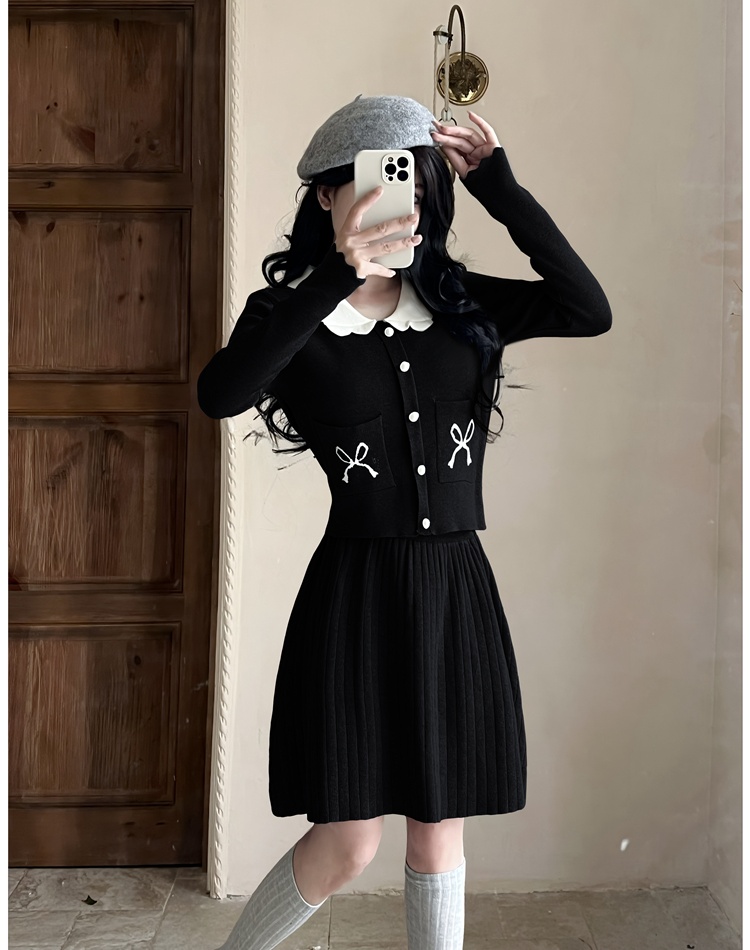 Mixed colors tops splice skirt 2pcs set for women