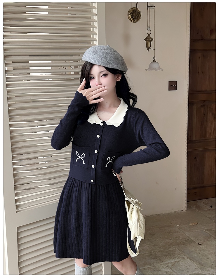 Mixed colors tops splice skirt 2pcs set for women